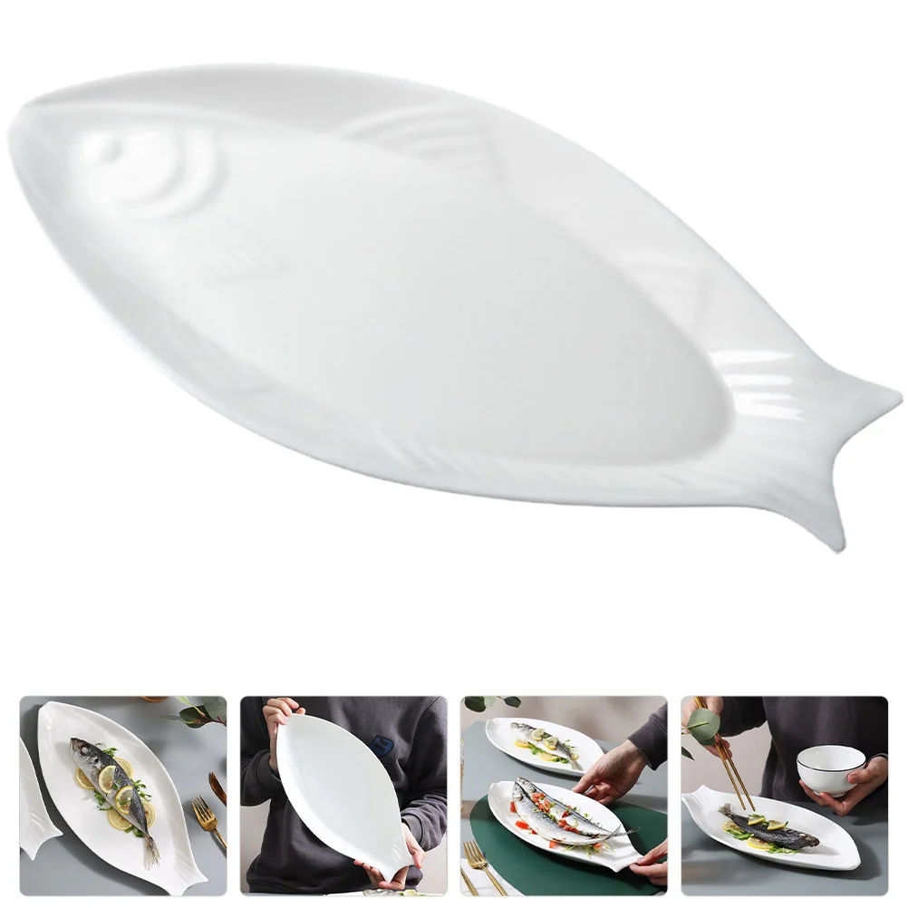 Roaster Pan Munchies Serving Plate for Kitchen Ceramic Hotel Platter Steamed Fish Cheese 31x145cm White