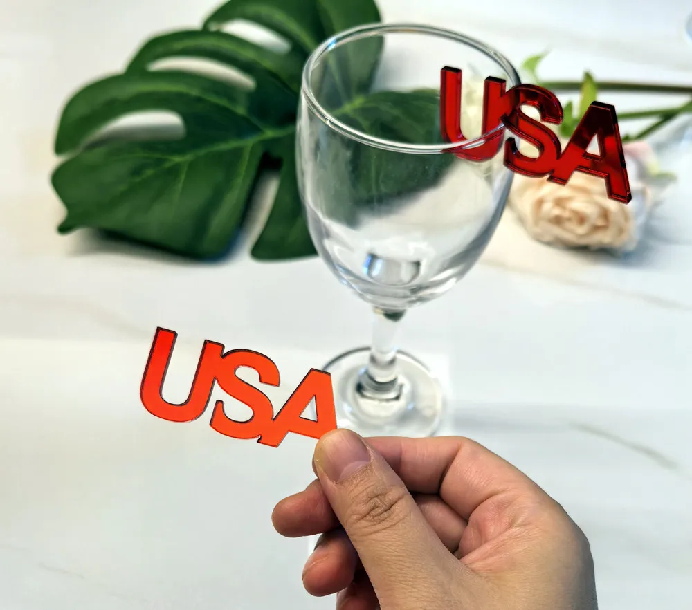 Set of 20 USA Patriotic Drink Marker,Acrylic USA Letters Champagne Glass Markers for 4th of July, Barbecues, and Themed Parties