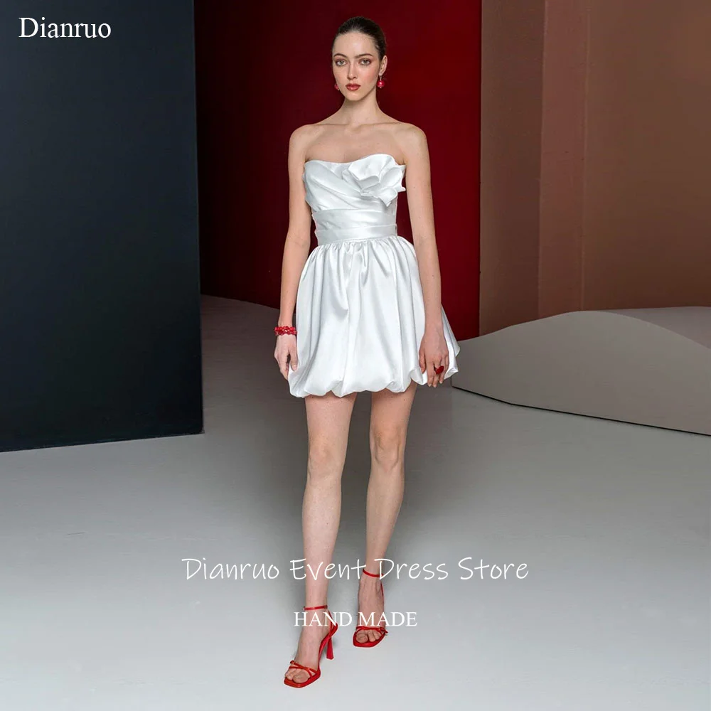 

Dianruo Mini Length Ruched Wedding Dresses Pleated Strapless Vestido De Noiva A Line Lace Up Back Vestidos De Festa Customized