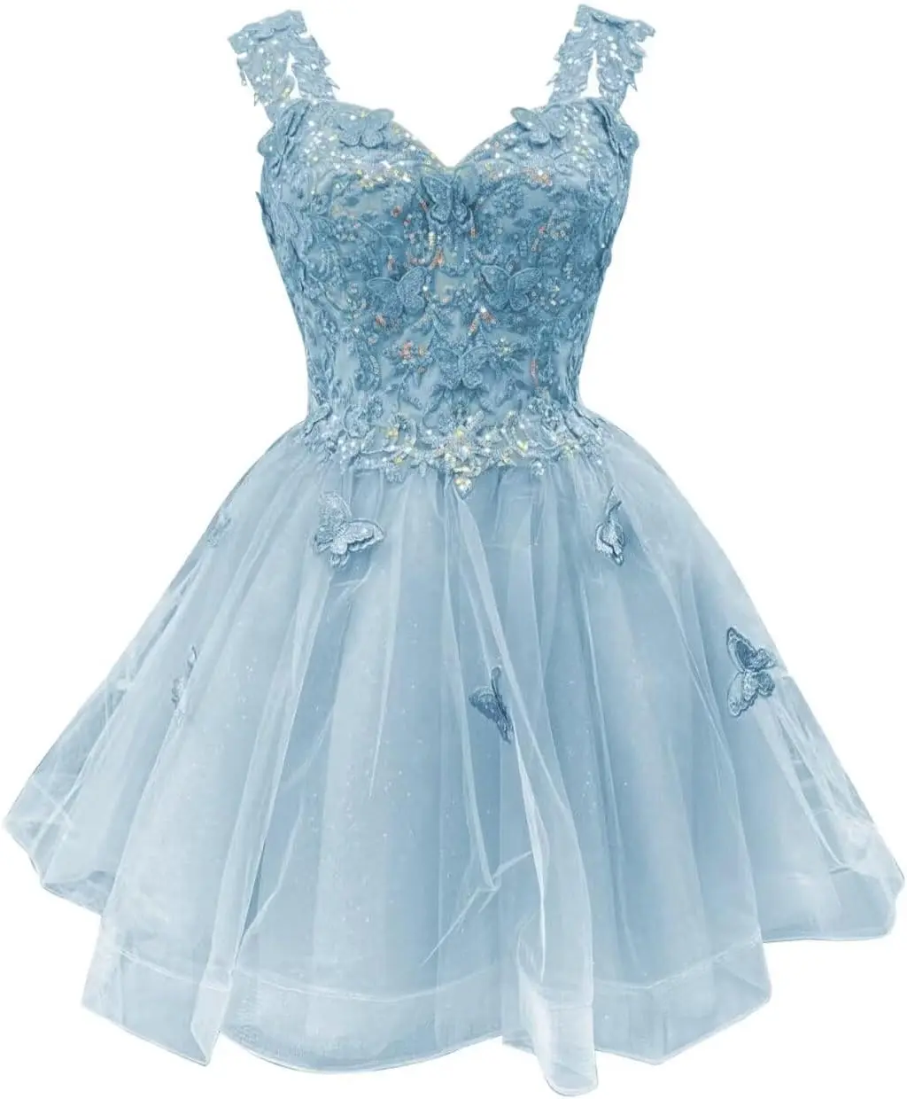 

3D Butterfly Short Homecoming Dresses Sparkly Tulle Prom Dress Teens Off Shoulder DAMA Dresses for Quinceanera