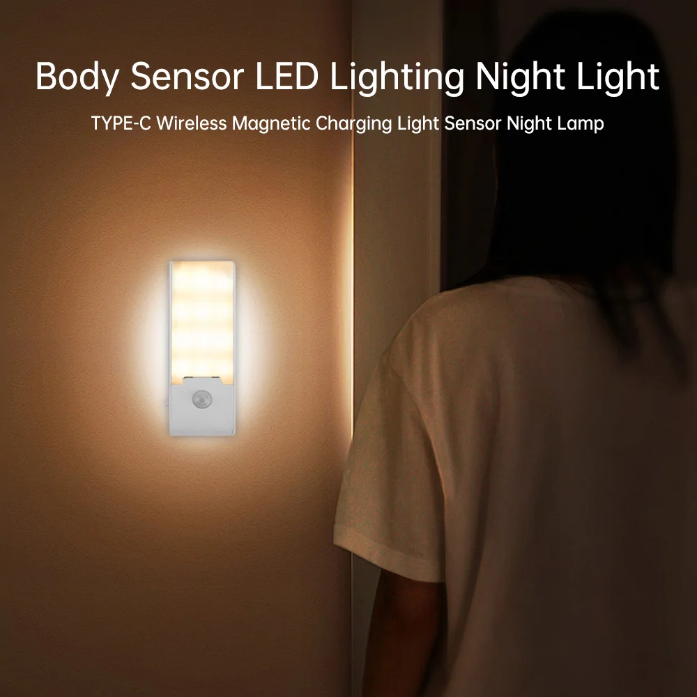 

LED Sensor Night Light Human Body Induction Wall Lamp Rechargeable Cabinet Light Wireless Stairs Light Bedroom Bedside Light