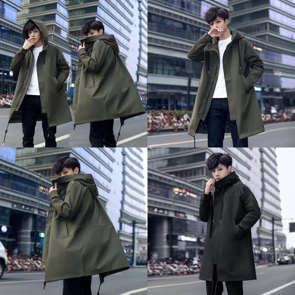 

Ветровка, мужской плащ, повседневная модная свободная зимняя куртка средней длины