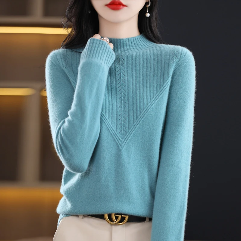 Wool Sweater Womens Clothing Mock Neck Sweater Female Long Sleeve Tops Knitwears Autumn Winter Fashion New In Pullover Jumper