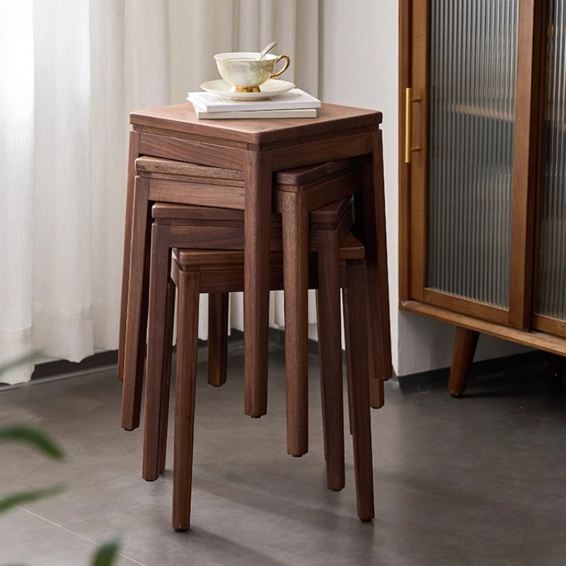

North American Black Walnut Dining Stool Stackable Home Square Stool Modern Minimalist Kitchen Bench Save Space Living Room Seat