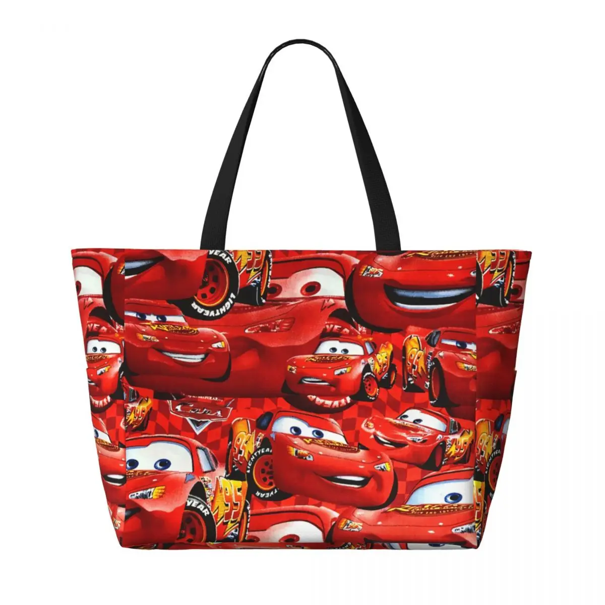 Custom Lightning McQueen Tote Bag Women Big Capacity Cars Racer Gym Beach Travel Bags