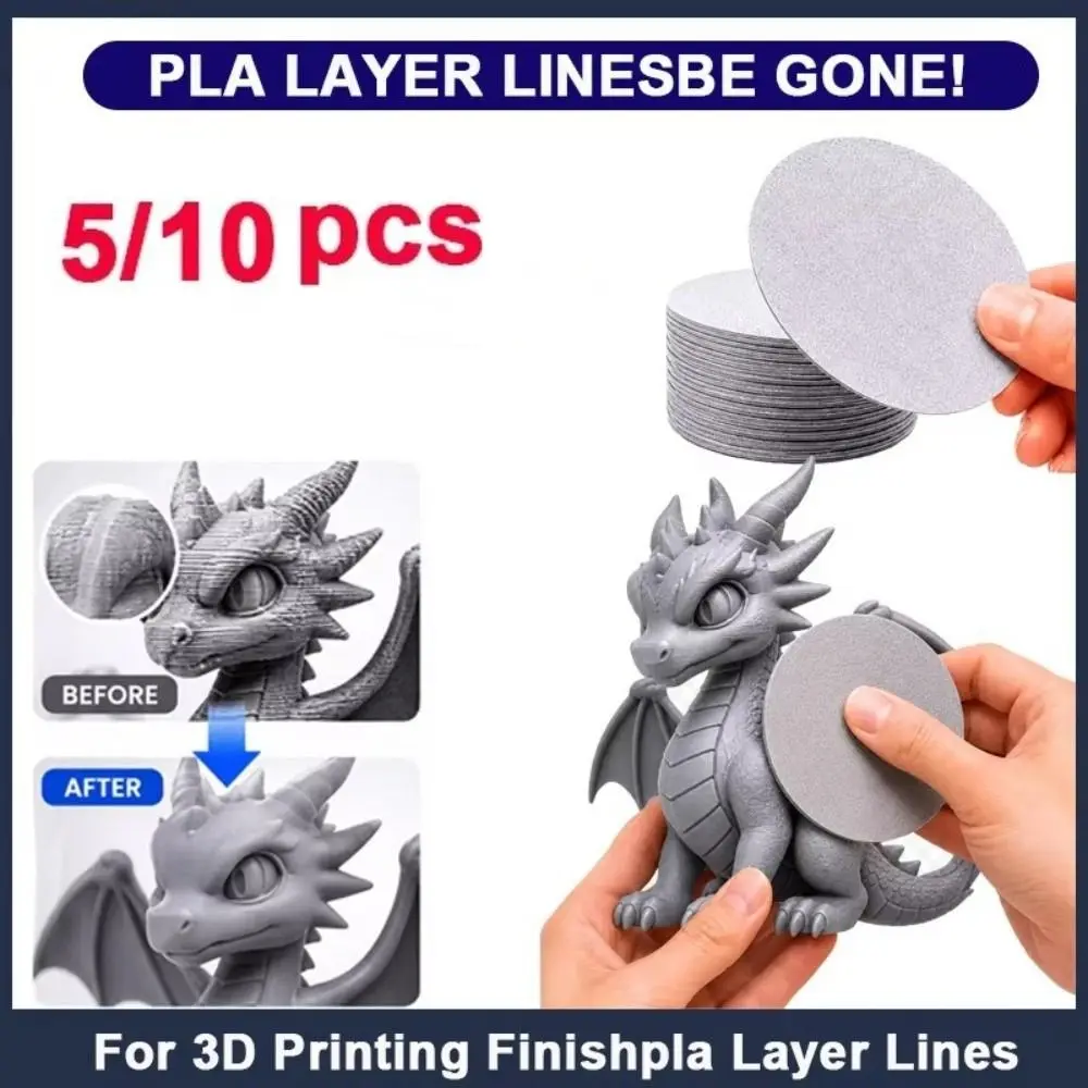 5/10pcs 1200 Grit 5 Inch Layer Line Remover Scratch Removal 3D Printed Compatible Surface Prep Disc Seam Cleaning PLA Compatible