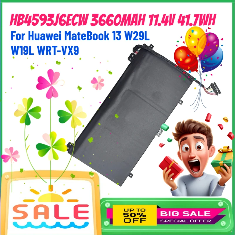 

HB4593J6ECW 3660mAh 11.4V 41.7Wh Laptop Battery for Huawei MateBook 13 W29L W19L WRT-VX9 Replace Rechargeable Battery