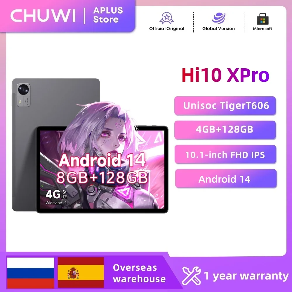 CHUWI Hi10 XPro Tablet Android 14 10.1'' 8GB RAM 128GB ROM Unisoc T606 Octa-Core HD IPS Layar Sentuh Tablet PC Kamera 13MP+5MP