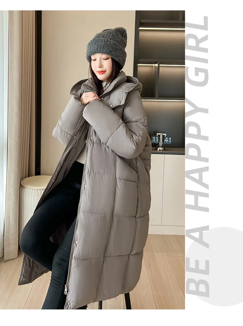 Winter Warmth Women's Mid-Length Down Cotton Jacket Over-the-Knee Parkas New Loose Quilted Coat Thickened Outerwear Trendy Tops