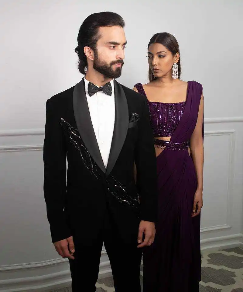Exquisite Man Tuxedos Beaded 2 Piece Breathable Wedding Suit Design Blazer Pants Evening Groom Wear For Party Prom Customized