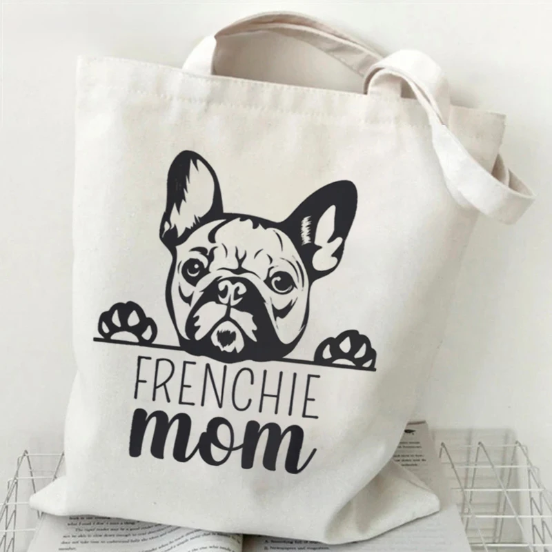 

French Bulldog Heart Print Women's Handbags Women French Bulldog Reusable Shoulder Bag Animals Lover Design Canvas Shopping Bag