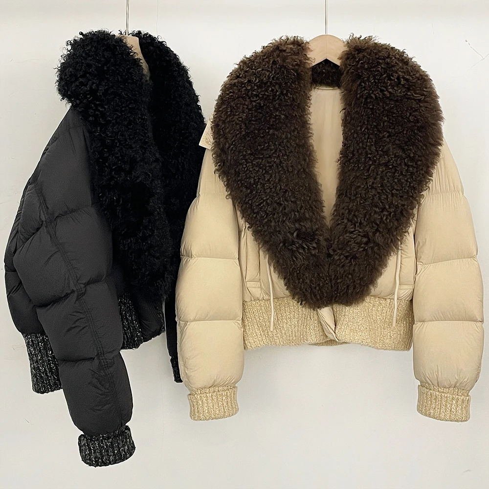 Duck Down Coat with Natural Fur Collar Zipper Windproof Puffer Jacket for Women Extra Warm Street Style for Everyday Wear Winter