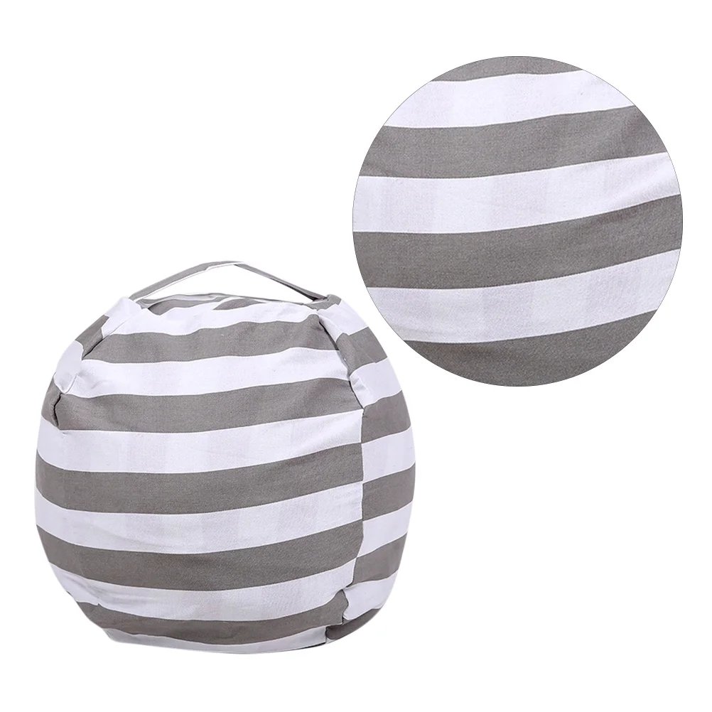 

Large Capacity Spherical Shape Design Plush Toy Storage Bag Child Sofa Cushion with Handle Zipper (Small Size Grey Stripes)