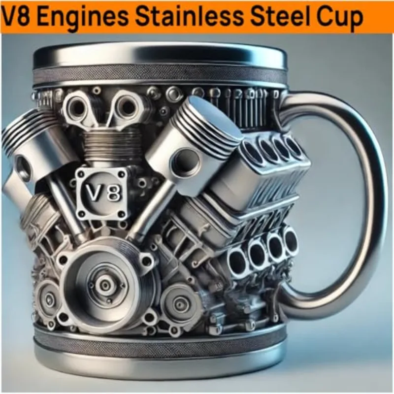 V8/V6 Engine Stainless Steel Cup 3D Piston Coffee Mug Barbecue Beer Stein Tea Cups Creative Mechanic Gifts For Car Lovers Men