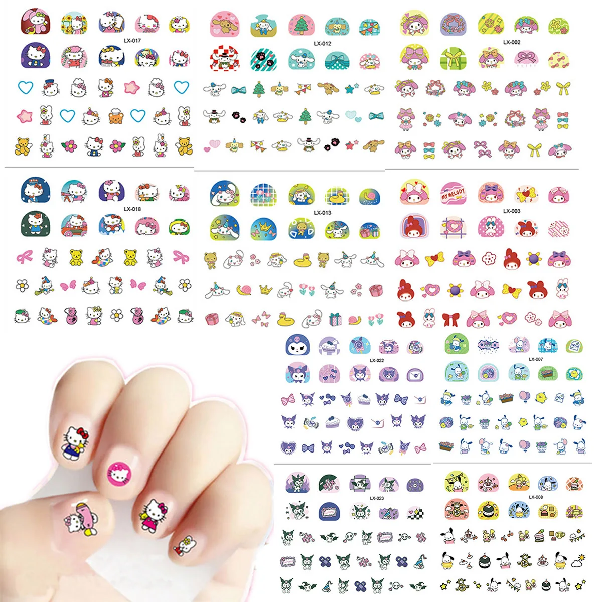 5pcs Cartoon Hello Kitty Nail Stickers Cute Sanrio My Melody Kuromi Press on Nails Nail Art Decoration Fun Anime Nail Art Decals