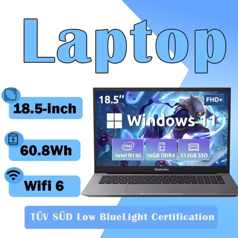 Blackview Acebook 10 Laptop Computer 18,5 inch FHD 8000mAh Intel N150 Windows 11 16GB RAM 512GB BT5.2 WiFi 6 Desktop