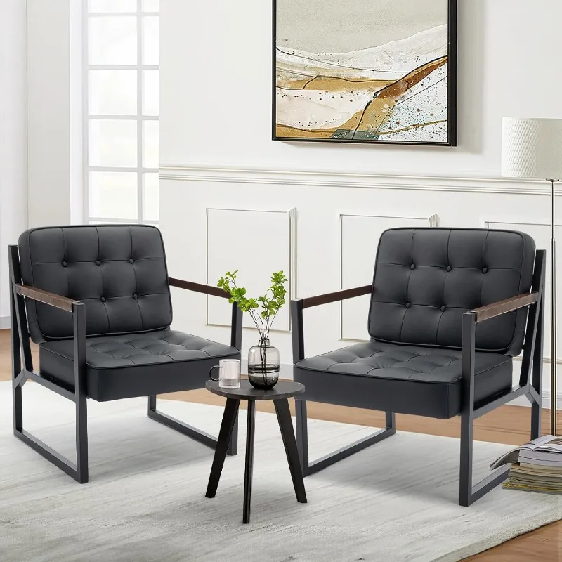 Set of 2, Comfy Living Room Chair, Faux Leather Reception Armchair with Metal Legs for Living Room Bedroom Reception Office