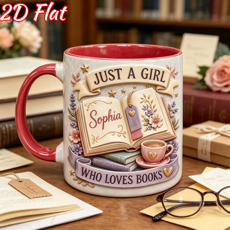 Personalized Book Lover Girl Reading Theme Ceramic Mug 2D Print Custom Name 11oz Birthday Thanksgiving Christmas Gift