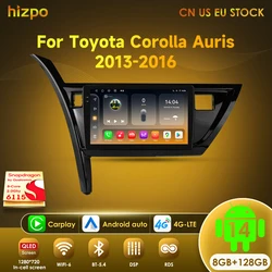 Hizpo 8+128G Car Radio Stereo For TOYOTA Corolla Auris 2013-2016 Wireless Carplay Android Auto Multimedia Player Stereo 4G 10.1