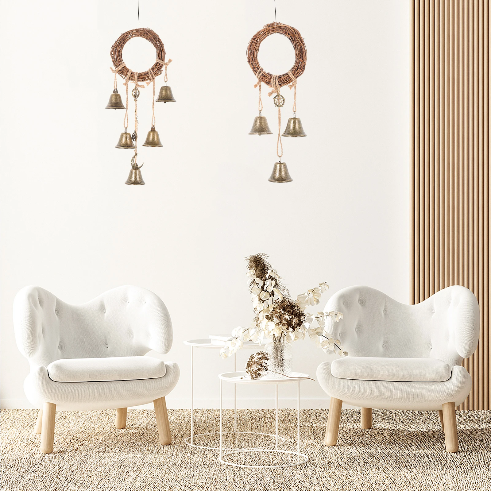 

2pcs Rattan Hoops Pendant Chimes Garden Decor Home Wall Ornament Outdoor Decoration Creative Gift Vintage Chic Balcony