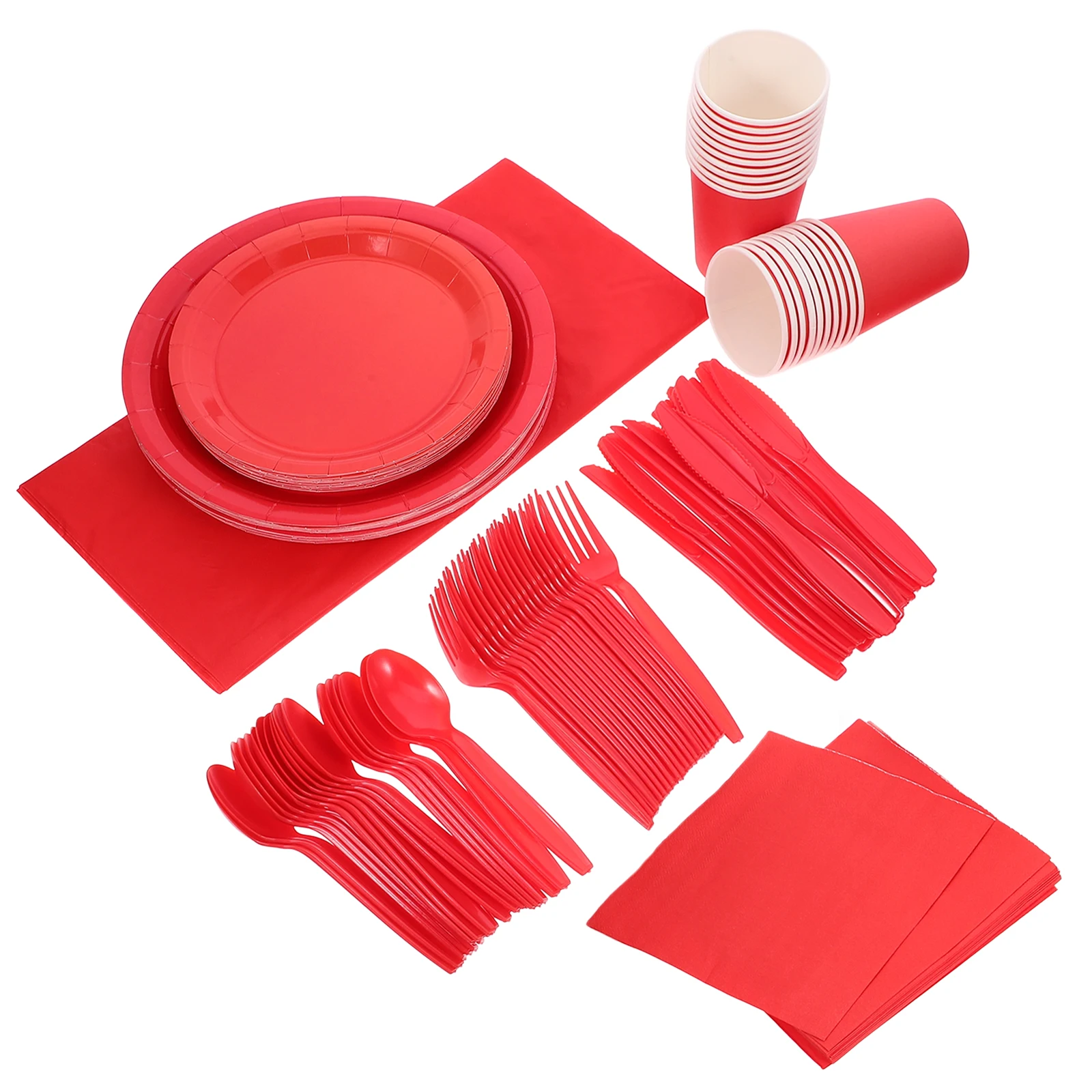 

1 set Paper Plates Set Birthday Party Supplies Disposable Tableware Red Color Plates Napkins Kit for Wedding New Year
