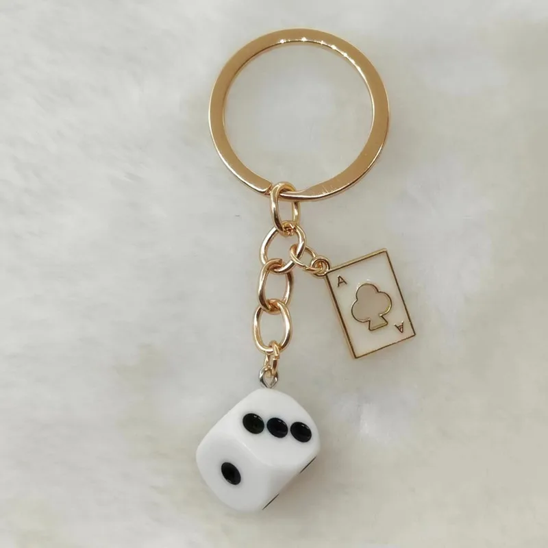 Fashionable and Cute Dice Keychain Metal Personalized Dice Enamel Playing Card Alloy Keychain Gift Car Keyring