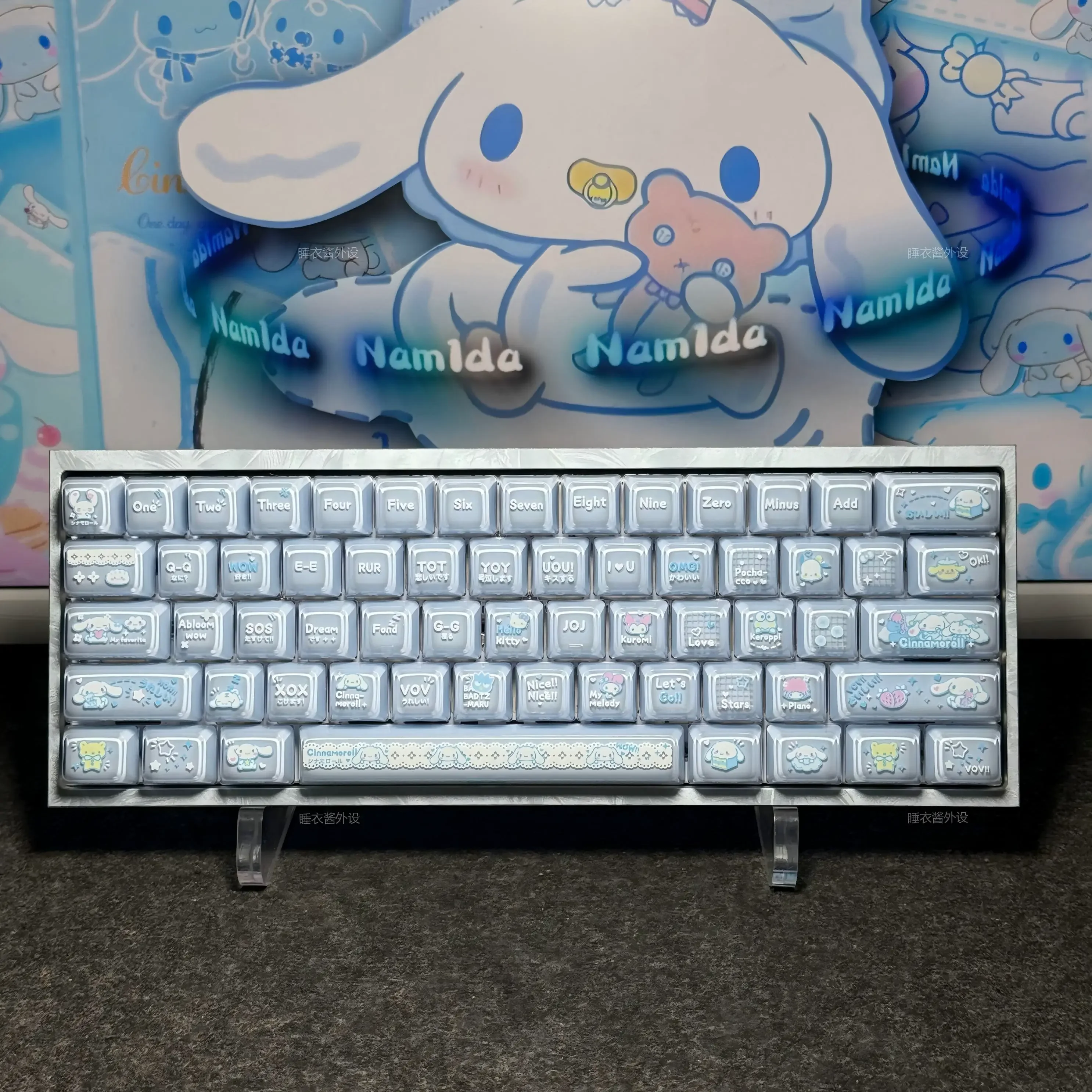 Kawaii Cute Sanrio Cinnamoroll Keycaps MDA Profile PBT+PC Double-shot Pudding Crystal Keycap for MX Switch Mechanical Keyboards