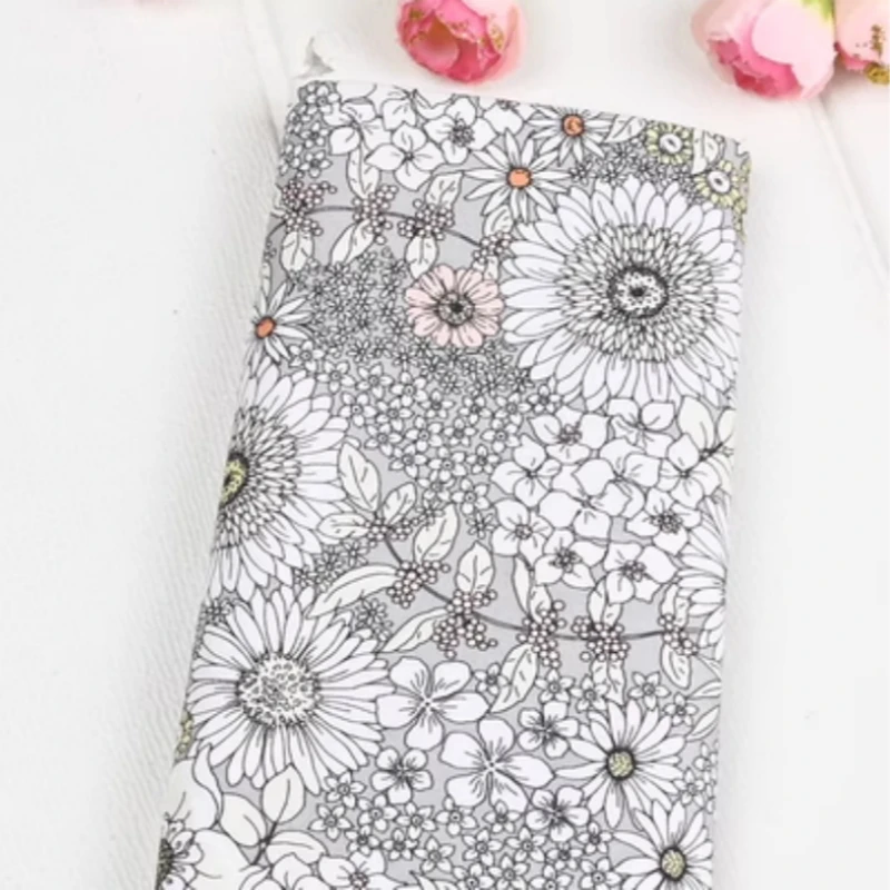 Plain 100% Cotton Fabric With Sun Flower Print, Handmade DIY Patchwork Garment Dress Sewing Tissue CR-1878