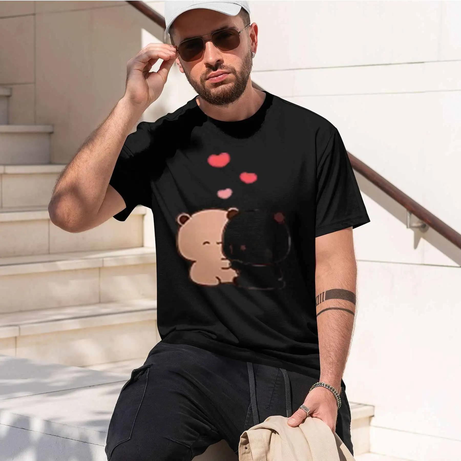 2026 new printed T-shirt printed with Men's Cute Bear Hug Print Short Sleeve T-Shirt Casual Daily Versatile Comfortable Breath