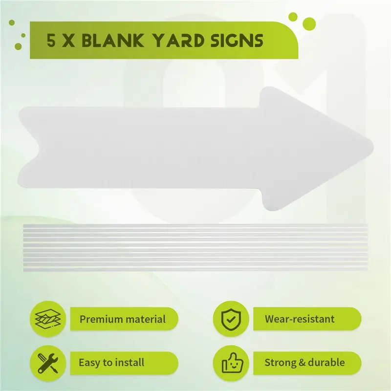 AF93-Blank Yard Signs 5 Pack 17 X 6 Inches White Blank Wedding Directional Yard Signs, Arrow Yard Signs