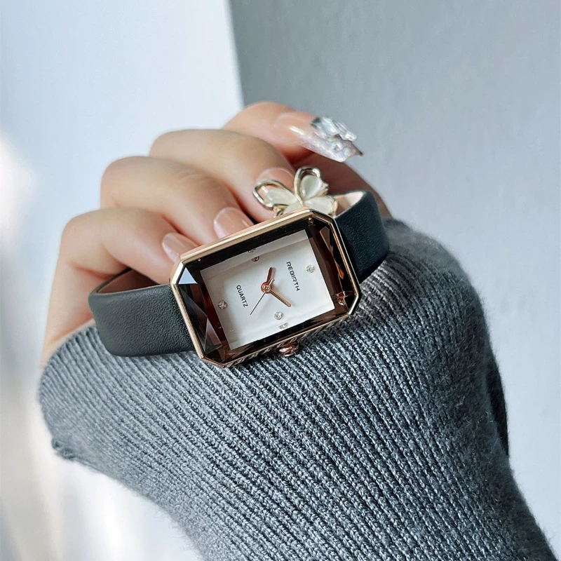 

Роскошные женские часы элегантной огранки с инкрустацией бриллиантами, прямоугольные, простой дизайн, кварцевый механизм, женские кожаные ремешки, классические наручные часы