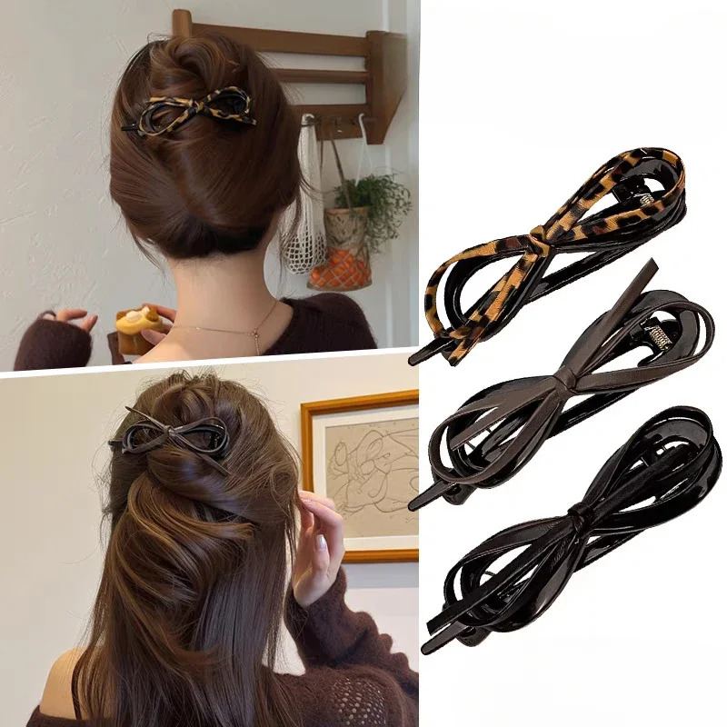 

Curved hair clip with leopard print, pu leather, korean, simple, feminine fashion, acrylic, elegant, vintage hair accessories