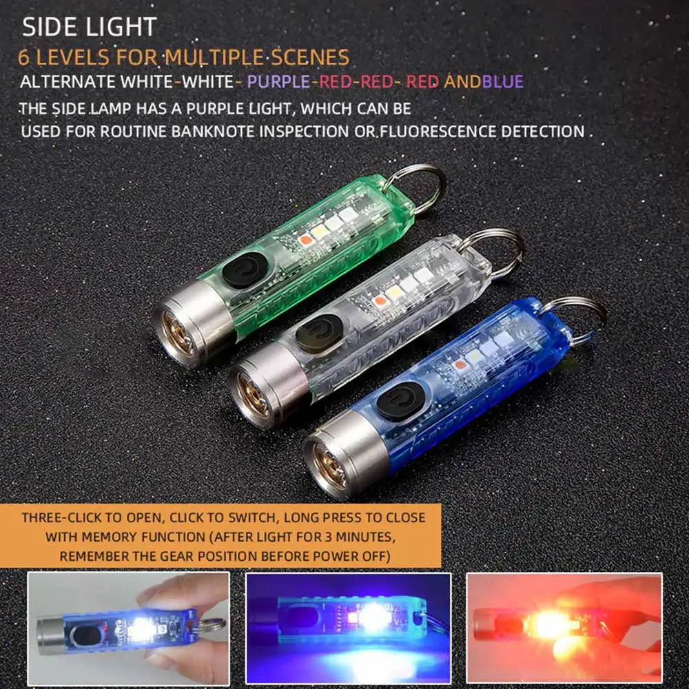 S11 Keychain Flashlight 400 Lumens Type-C Portable Powerful Flash light Multifunctional Outdoor Emergency Torch