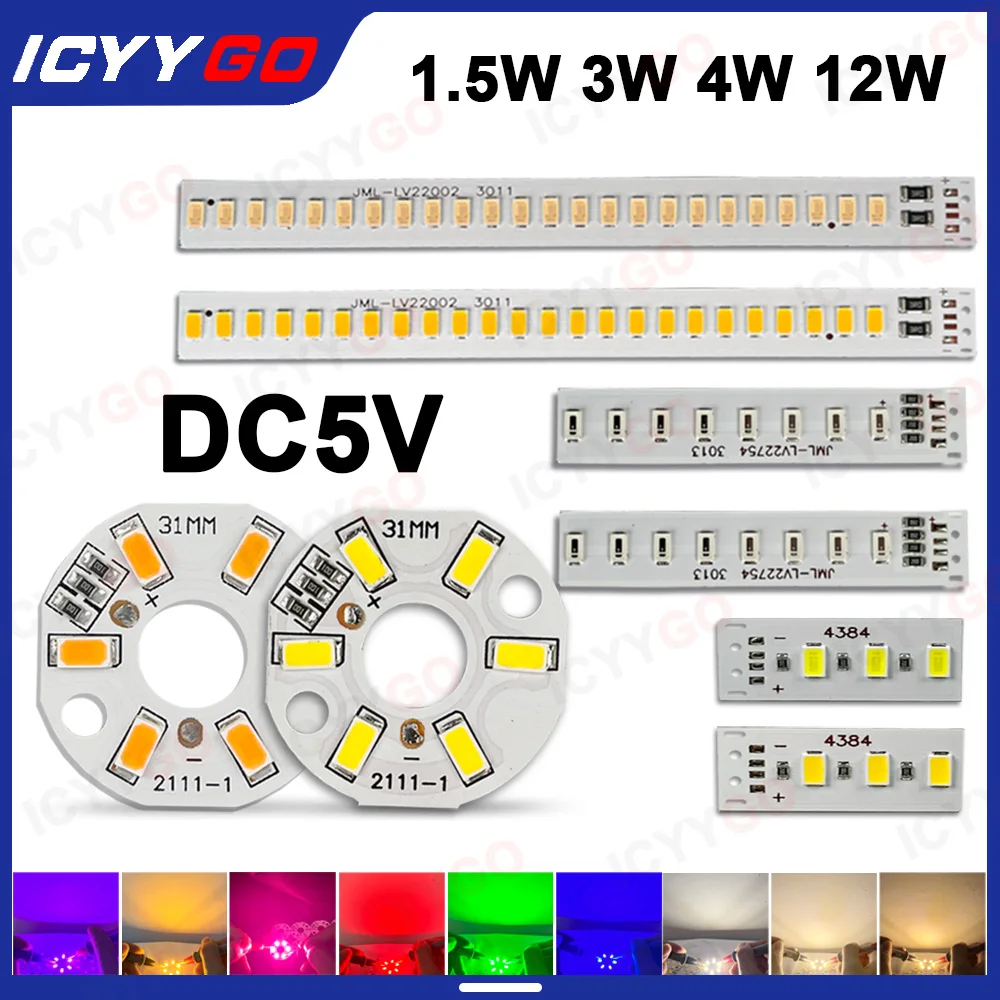 5pcs Round Long Strip LED Light Panel DC 5V 1.5W 3W 4W 12W Multi-Color Warm Light Red Purple Dimmable Light Bulb Light Panel