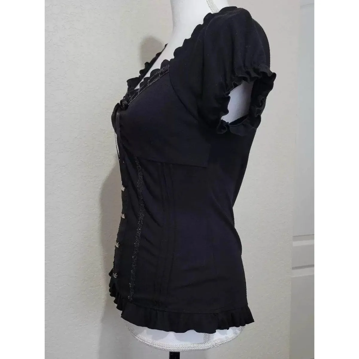 Japanese 2000s Y2k Punk Shirt Vintage Summer Sweet Bow Women's T-shirt Harajuku Aesthetic Hot Girl Tees Puff Sleeve Clothes Goth