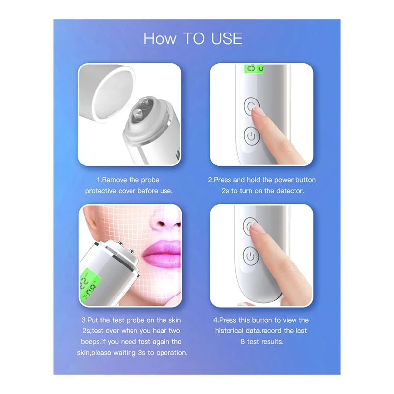 Skin Water Cheek Elastic Skin Age Test Meter Face Skin Moisture&Oil Content Skin Analyzer Fluorescent Agent Detector Easy To Use