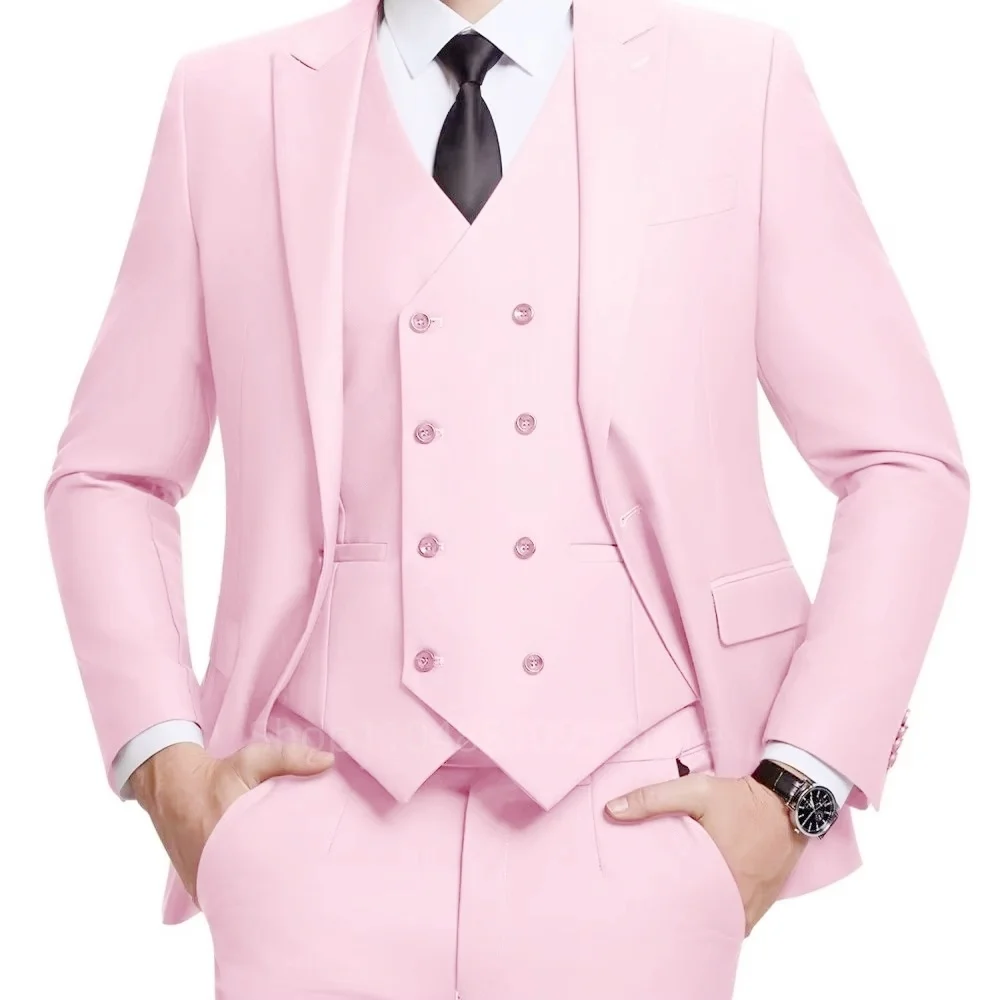 Фиолетовые костюмы для мужчин, приталенные свадебные костюмы для жениха, смокинг, лучший мужской пиджак, жилет, брюки, модный модный свадебный костюм из 3 предметов