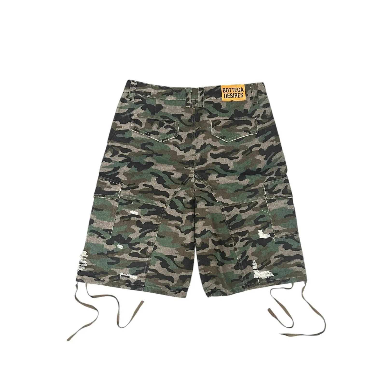Men's Camouflage Ripped Denim Shorts Workwear Street Style Seven-Foot Pants High Waist Flared Legs Neutral Winter Fashion