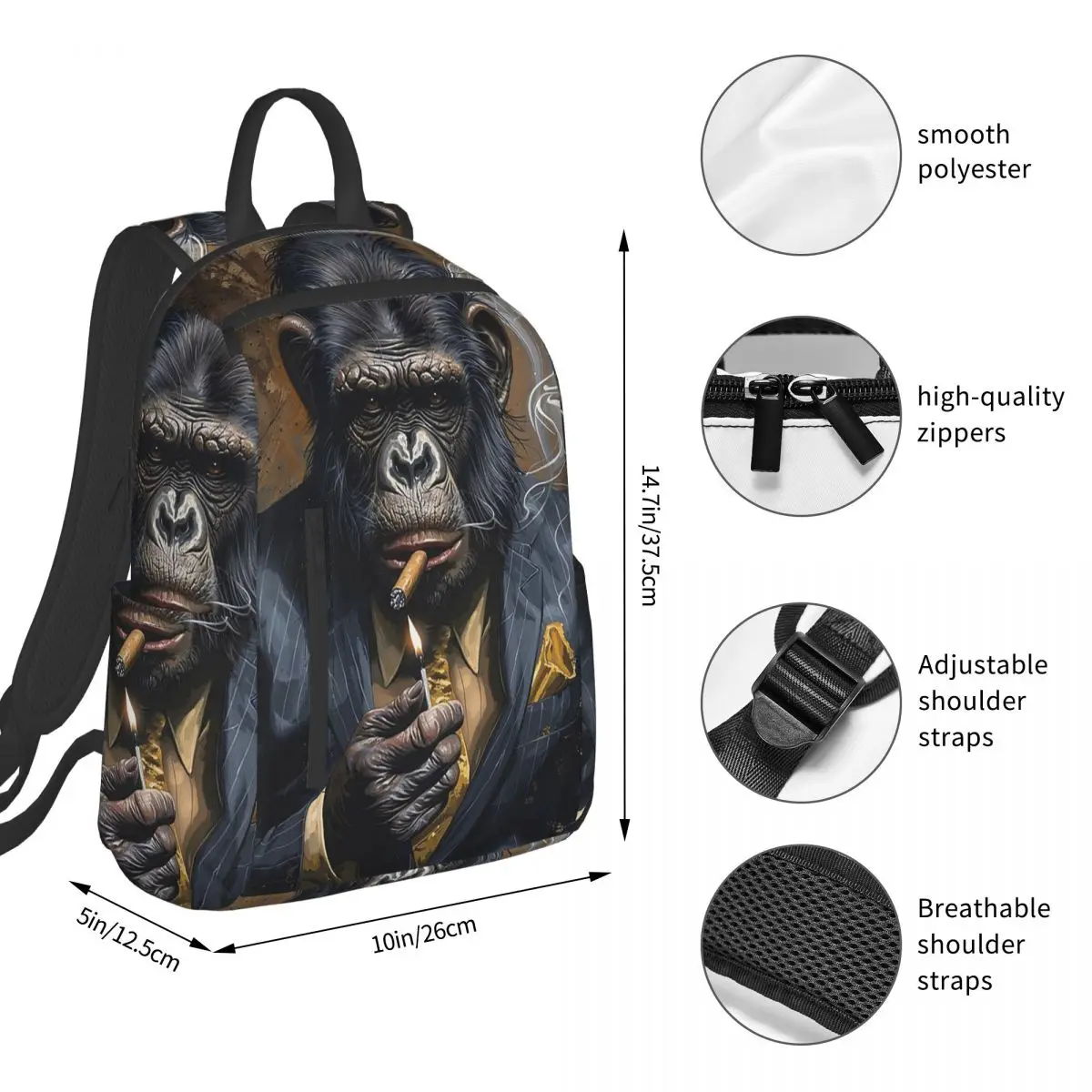 Gentleman's Smoking Monkey Print Backpack Student BookBag Children School Bag Computer Shoulder Bags Boys Girls