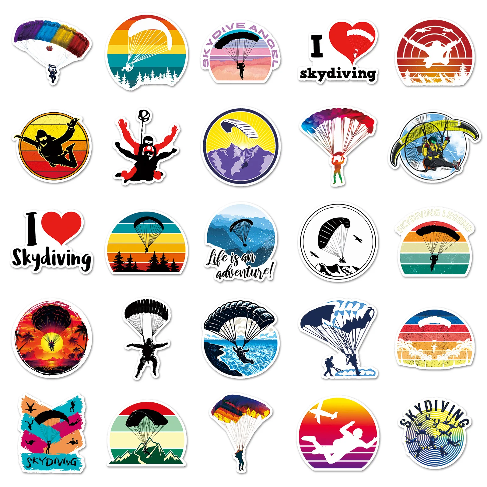 10/30/50PCS Thrilling Skydive Cartoon Stickers Extreme Sports Sticker DIY Scrapbook Luggage Laptop Phone Car Bike Skateboard Toy