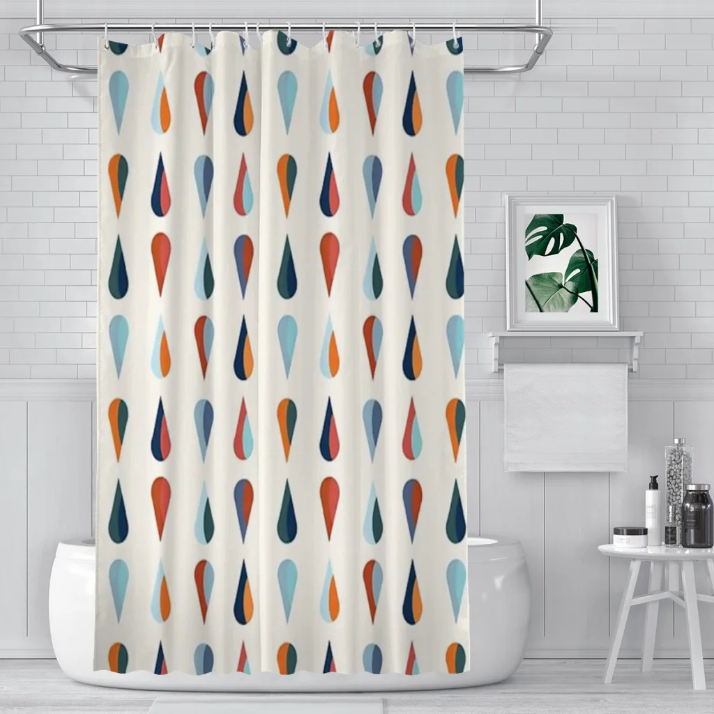 teardrop graphic in blue and orange Shower Curtain for Bathroom  Aesthetic Room Decoration