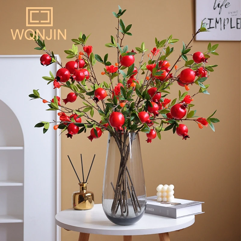 Artificial Flower Pomegranate Branch For Home Decor Fake Plants Red Berry Garden Accessories Christmas Decoration Supplies