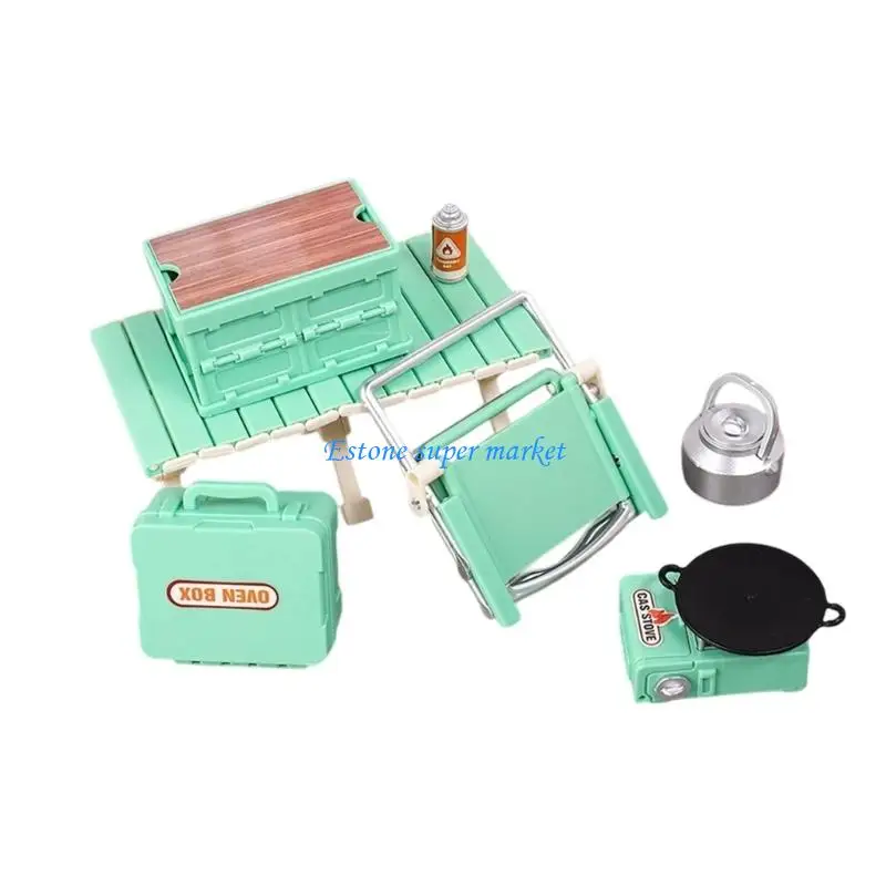 090B Realistic Miniature Camping Gear Collection with Foldable Chair And Table Furniture For Doll House Scene Decors