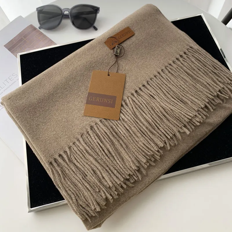 New 300g Solid Color Fringed Scarf Women's Autumn Winter Korean Version Thickened Warm Imitation Cashmere Shawl