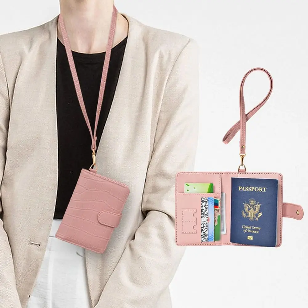 PU Leather Passport Holder Airplane Check-in Neck Hanging Passport Clip Multifunctional Card Case Storage Card Bag