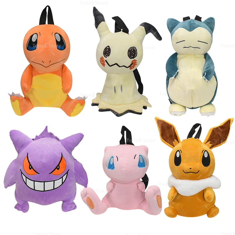 

New Pokemon Backpack Plush Suffed Toy Pikachu Eevee Mew Gengar Snorlax Charizard Mimikyu Backpack Kawaii Kirby Shoulder Bag