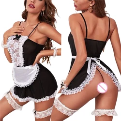 Sexy Lingerie Maid Dress para Mulheres, Lace Splicing, Sling Siamese Thong, Saia Roupa Interior, Roupas Traje, Cosplay, Sexo, Pornô