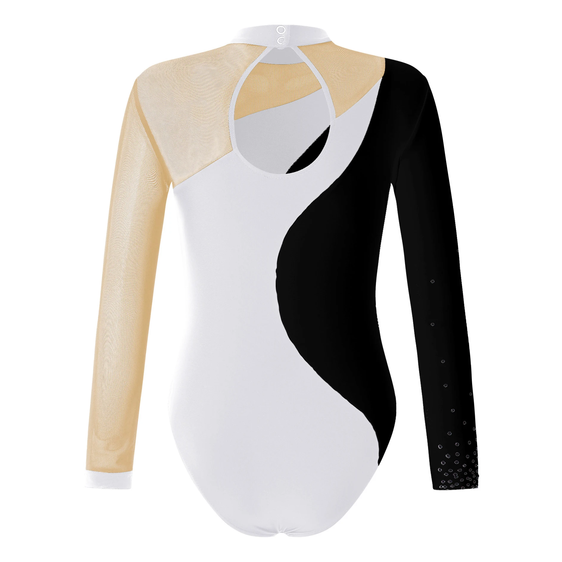 Kids Girls Ballet Gymnastics Leotards Bronzing Mesh Long Sleeve Bodysuit Metallic Contrast Figure Ice Skating Jumpsuit Dancewear