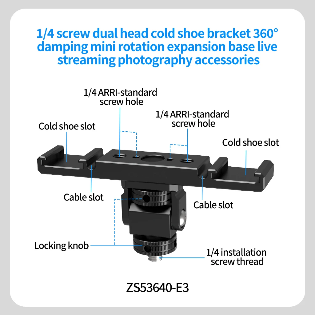 Aluminium Cold Shoe Halterung Dual Coldshoe Verlängerungsstange Platte Adapter 1/4 für Canon Sony Mikrofon LED Video Licht Monitor – Detail 15