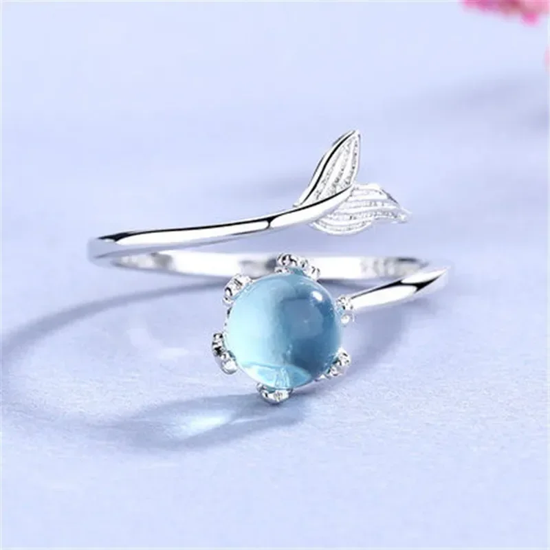 Fashion 925 Sterling Silver Fish Tail Crystal Adjustable Rings For Women Wedding Fine Jewelry Accessories Wholesale Jewellery